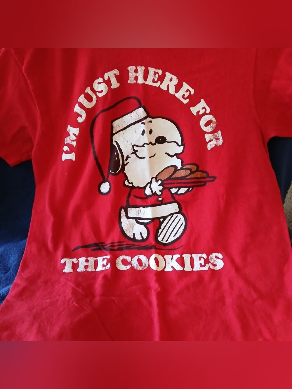 Peanuts Snoopy 'Im Just Here For The Cookies' Christmas T-shirt Red Size Small